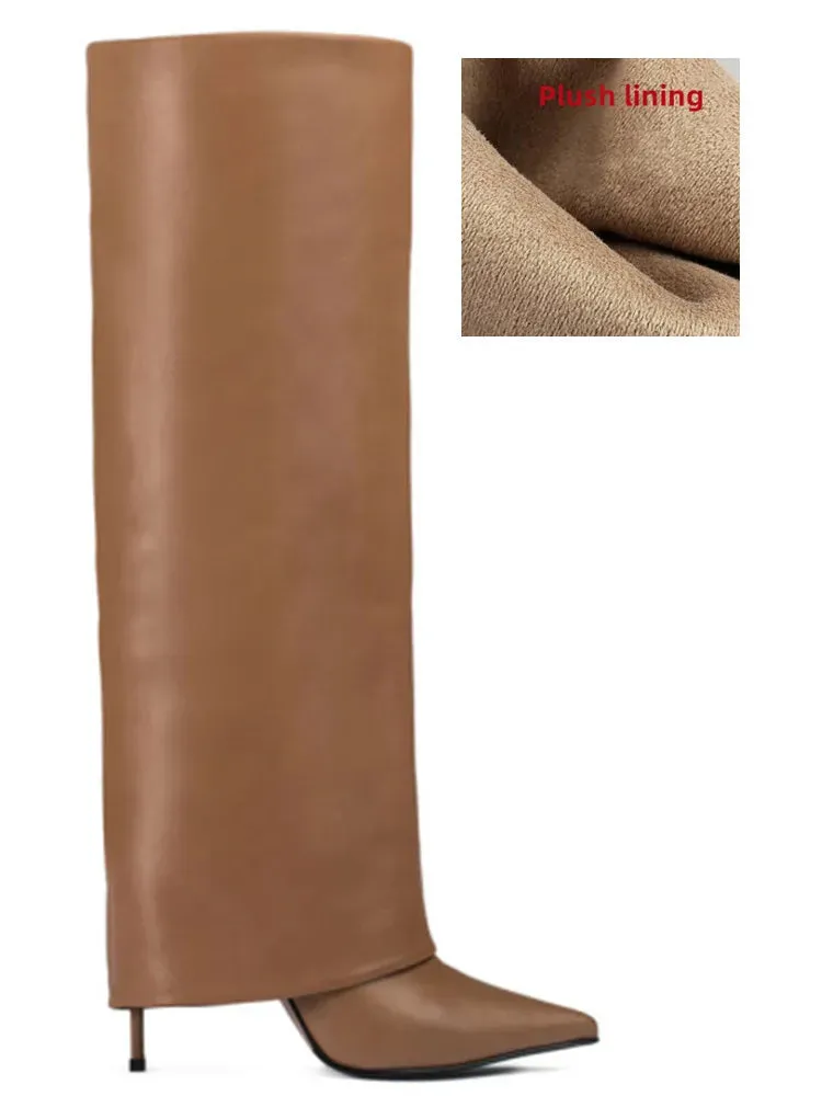 2025 New European and American High Heels Knee-High Women's Mid-Length Boots - Fashion Pointed Mid-Length Boots