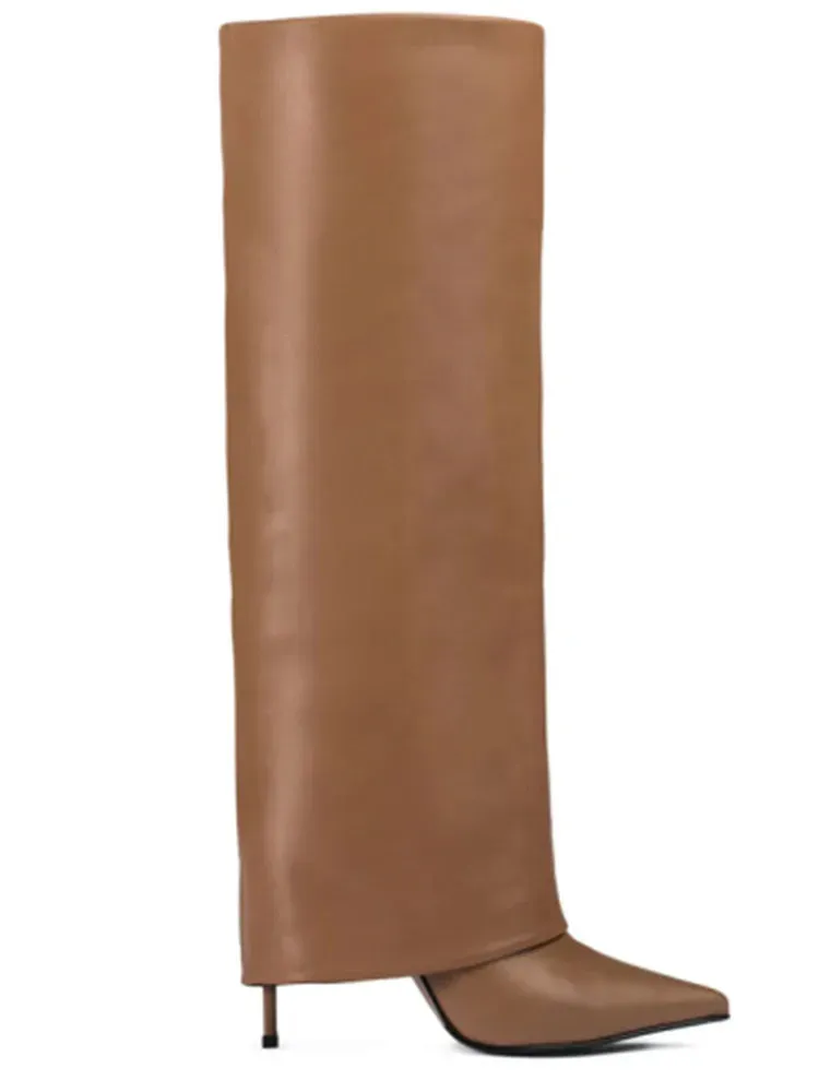 2025 New European and American High Heels Knee-High Women's Mid-Length Boots - Fashion Pointed Mid-Length Boots