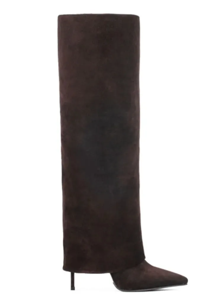 2025 New European and American High Heels Knee-High Women's Mid-Length Boots - Fashion Pointed Mid-Length Boots