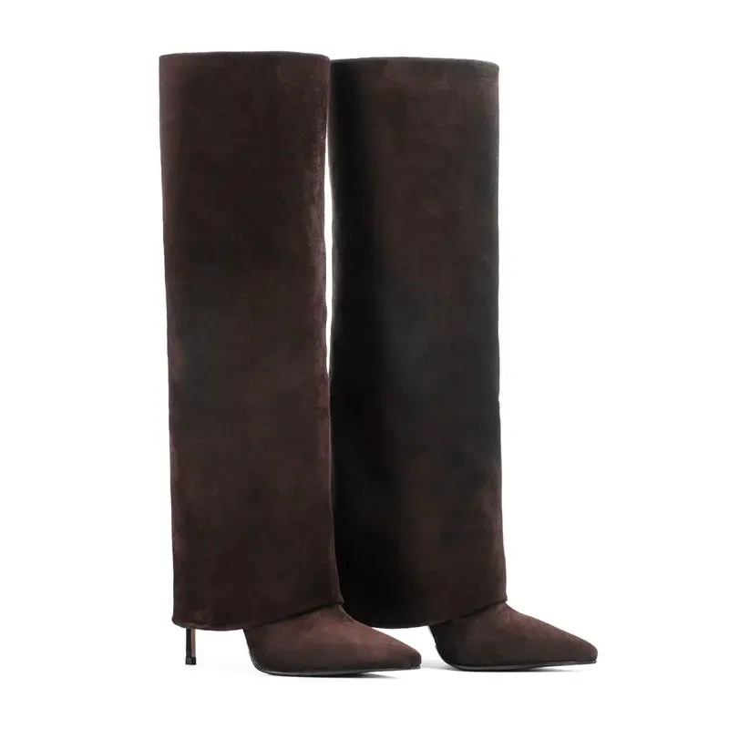 2025 New European and American High Heels Knee-High Women's Mid-Length Boots - Fashion Pointed Mid-Length Boots