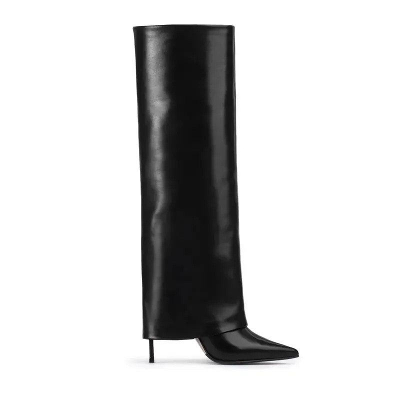 2025 New European and American High Heels Knee-High Women's Mid-Length Boots - Fashion Pointed Mid-Length Boots
