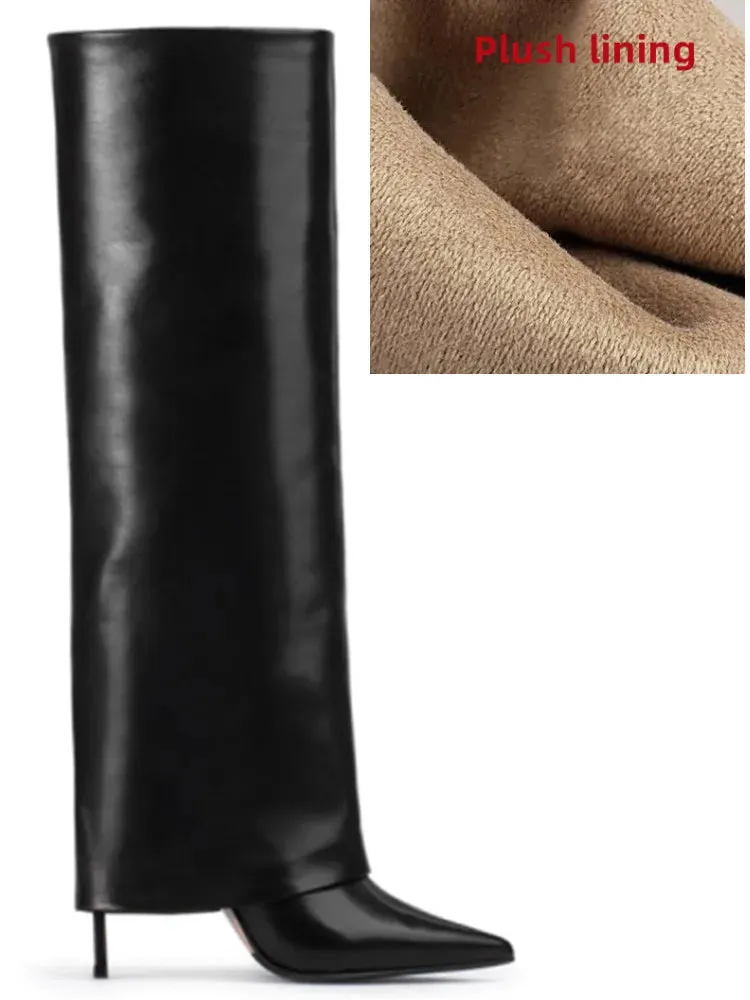 2025 New European and American High Heels Knee-High Women's Mid-Length Boots - Fashion Pointed Mid-Length Boots