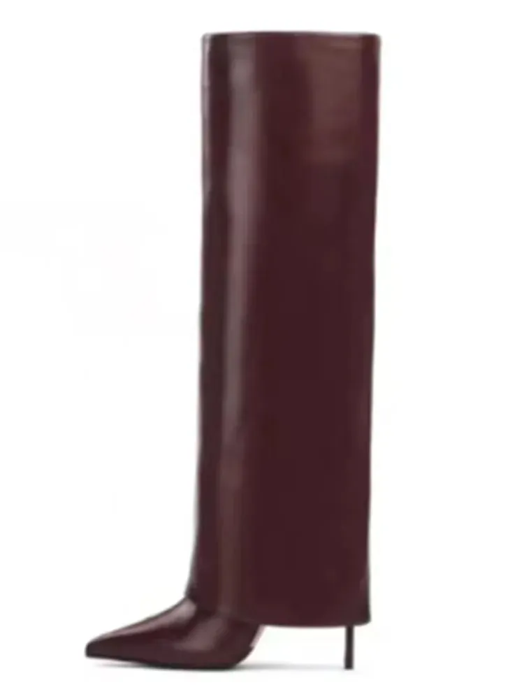 2025 New European and American High Heels Knee-High Women's Mid-Length Boots - Fashion Pointed Mid-Length Boots