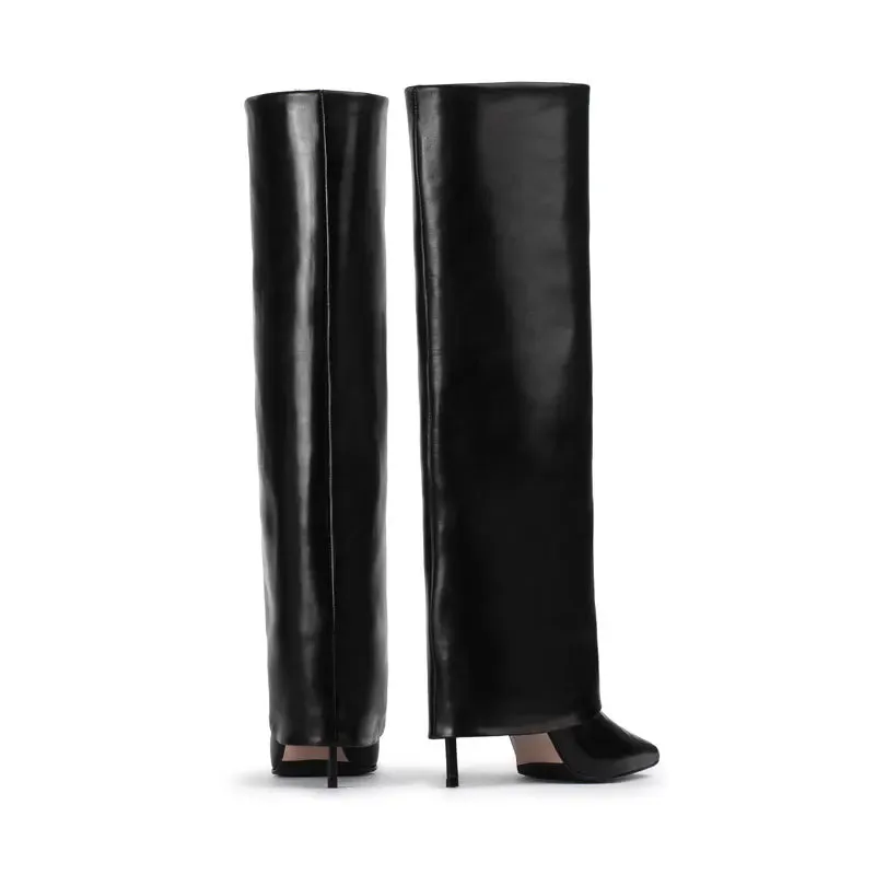 2025 New European and American High Heels Knee-High Women's Mid-Length Boots - Fashion Pointed Mid-Length Boots