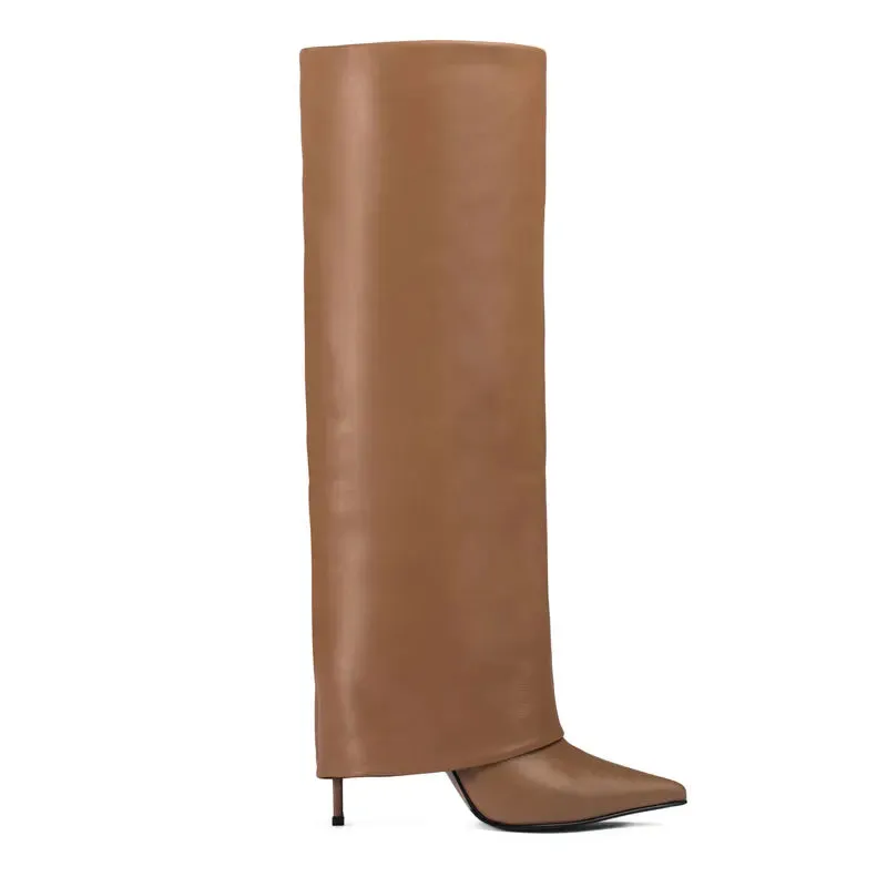 2025 New European and American High Heels Knee-High Women's Mid-Length Boots - Fashion Pointed Mid-Length Boots