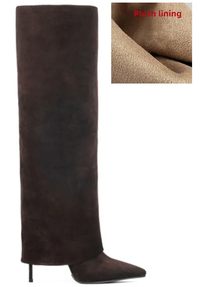 2025 New European and American High Heels Knee-High Women's Mid-Length Boots - Fashion Pointed Mid-Length Boots