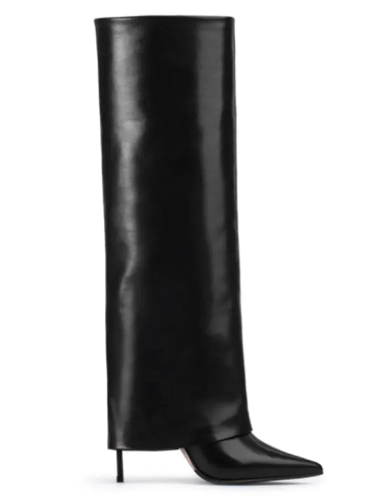 2025 New European and American High Heels Knee-High Women's Mid-Length Boots - Fashion Pointed Mid-Length Boots