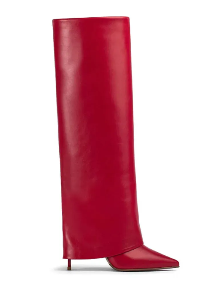 2025 New European and American High Heels Knee-High Women's Mid-Length Boots - Fashion Pointed Mid-Length Boots