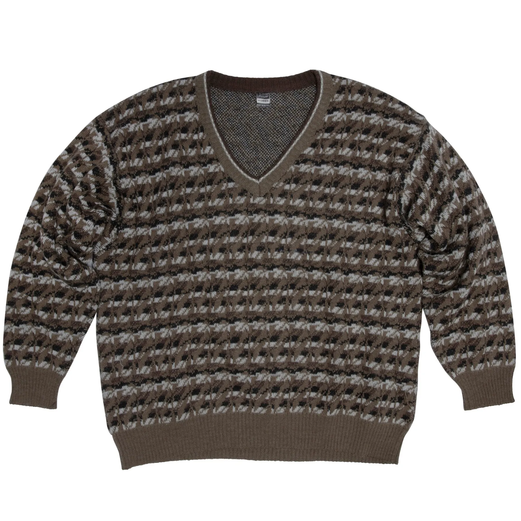 70s Schoeller Virgin Wool Jacquard Knit V-Neck Sweater