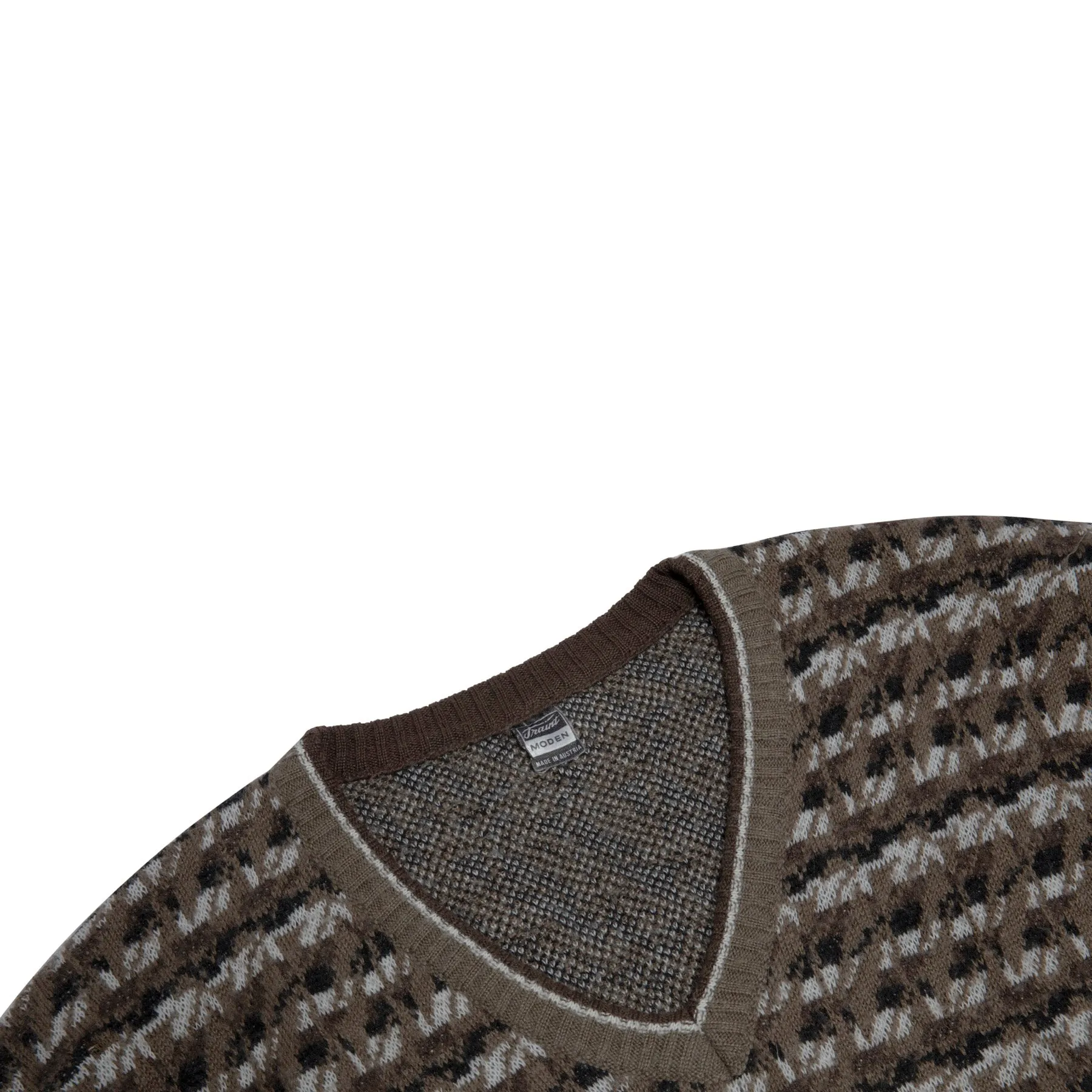 70s Schoeller Virgin Wool Jacquard Knit V-Neck Sweater
