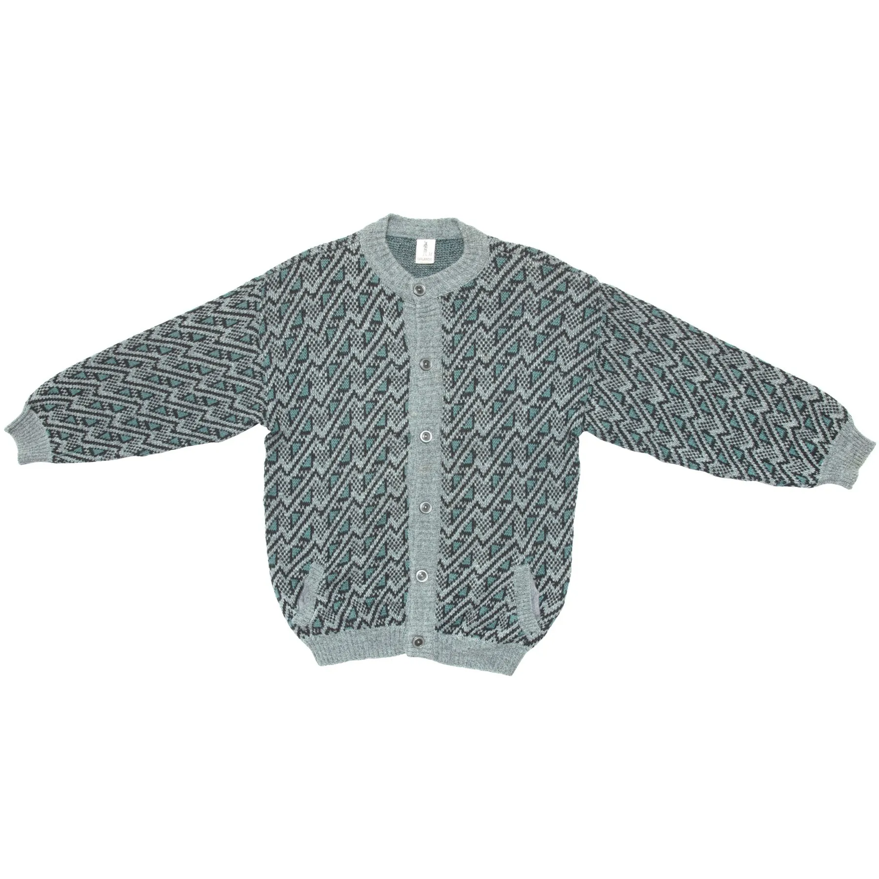 70s Two Ply Yarn Zigzag Jacquard Knit Cardigan