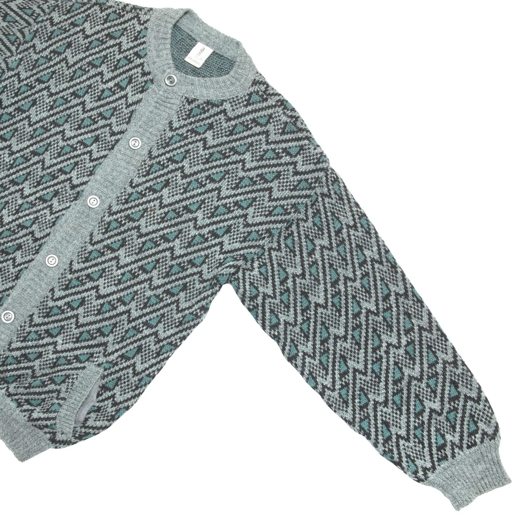 70s Two Ply Yarn Zigzag Jacquard Knit Cardigan