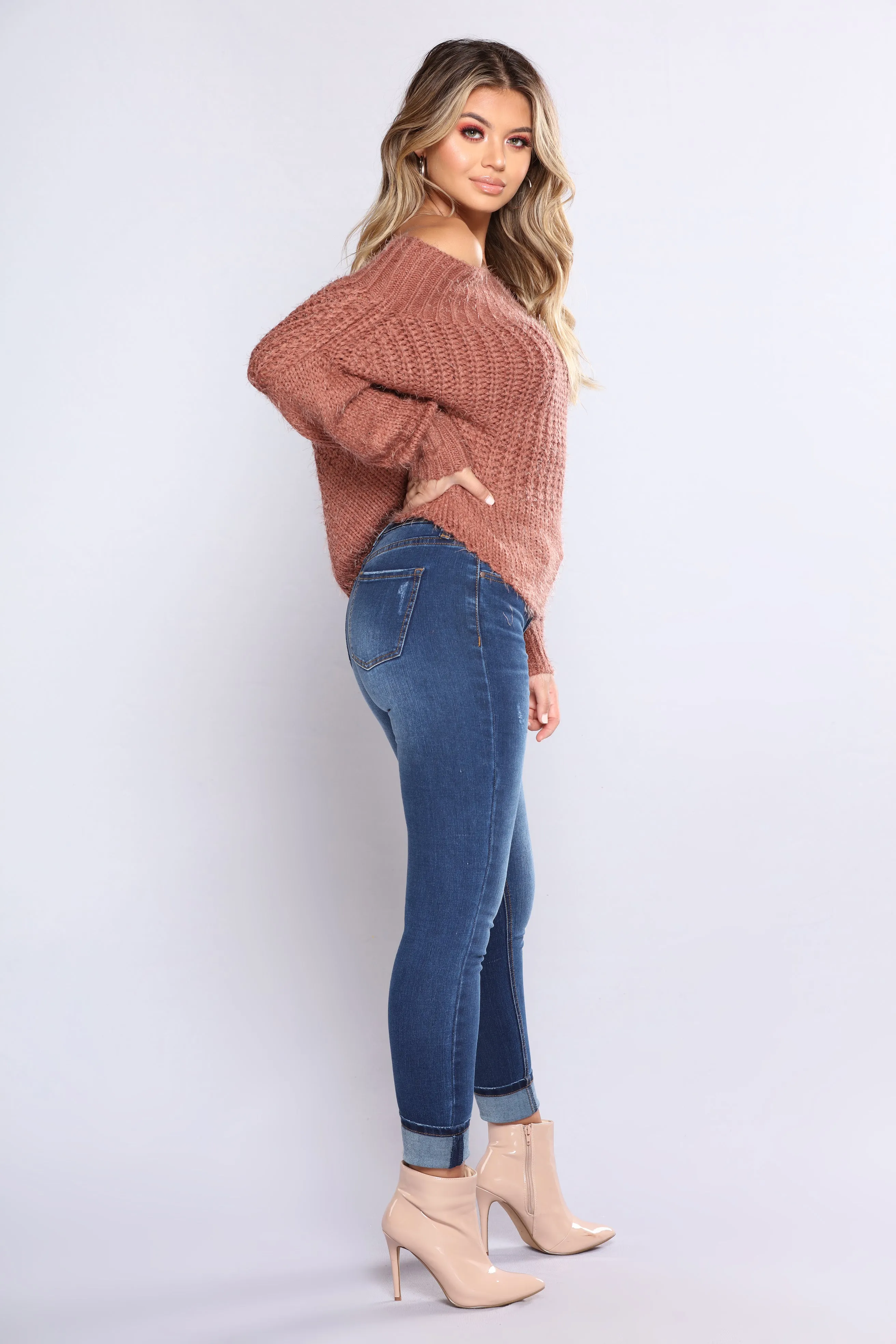 Aleta Off Shoulder Sweater - Red Bean