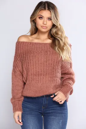 Aleta Off Shoulder Sweater - Red Bean