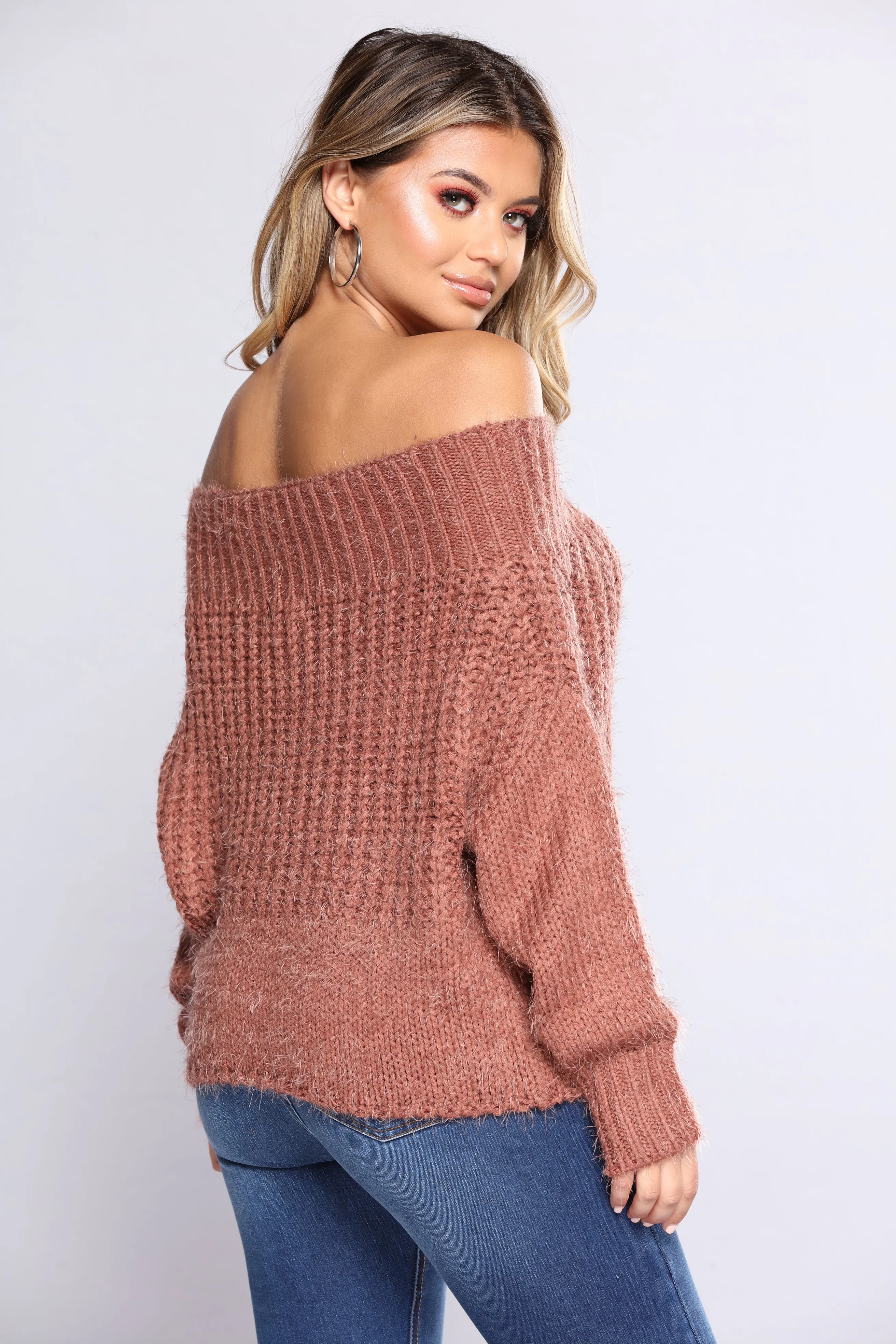 Aleta Off Shoulder Sweater - Red Bean