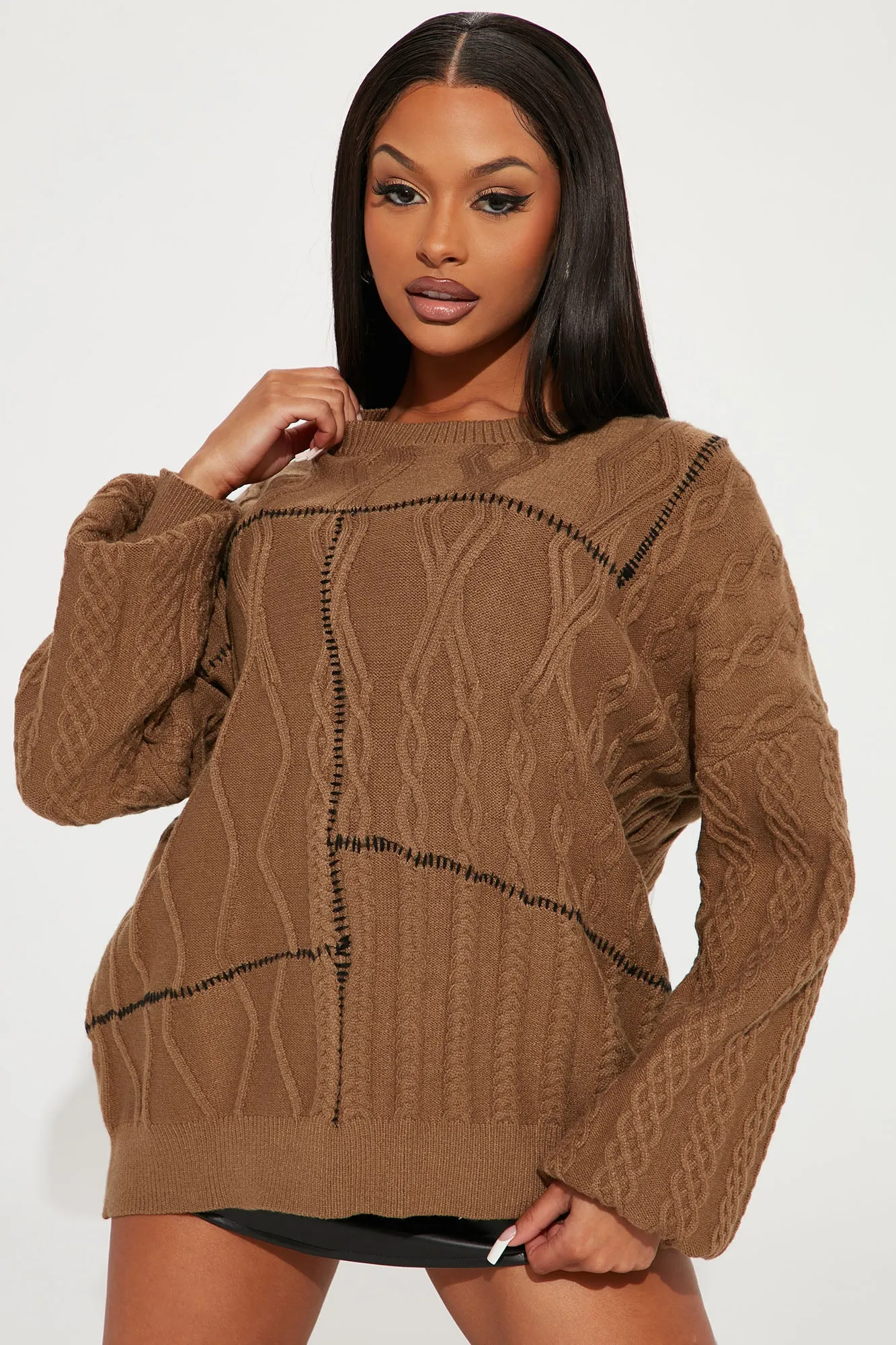 All Stitched Up Patchwork Sweater - Brown