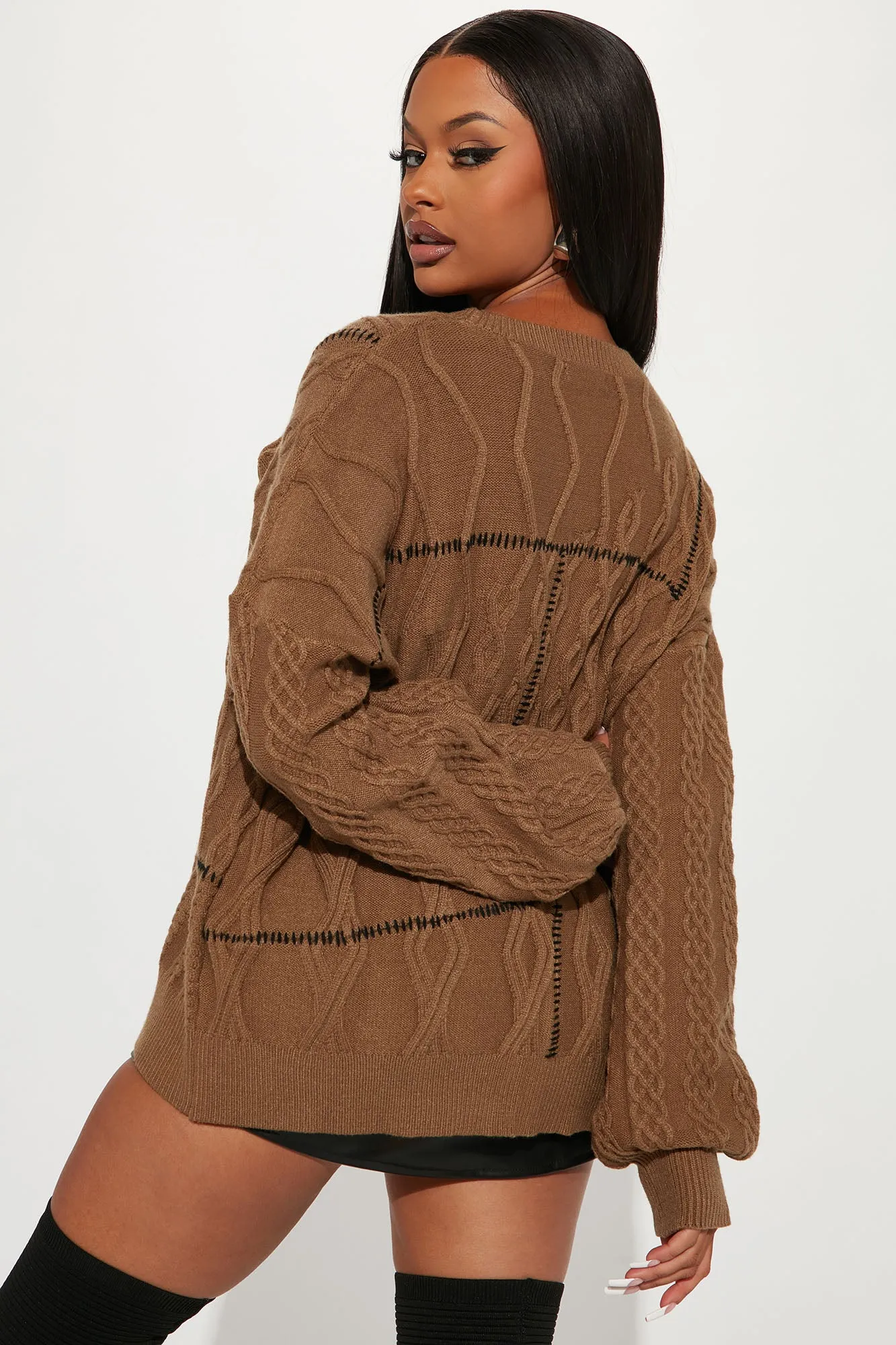 All Stitched Up Patchwork Sweater - Brown