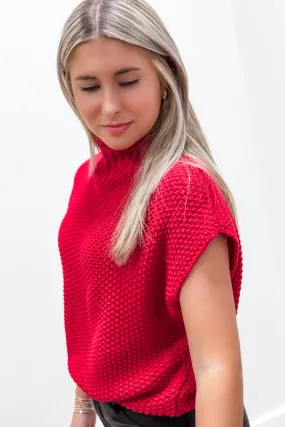 Always Cozy Mock Neck Knit Sweater - Red