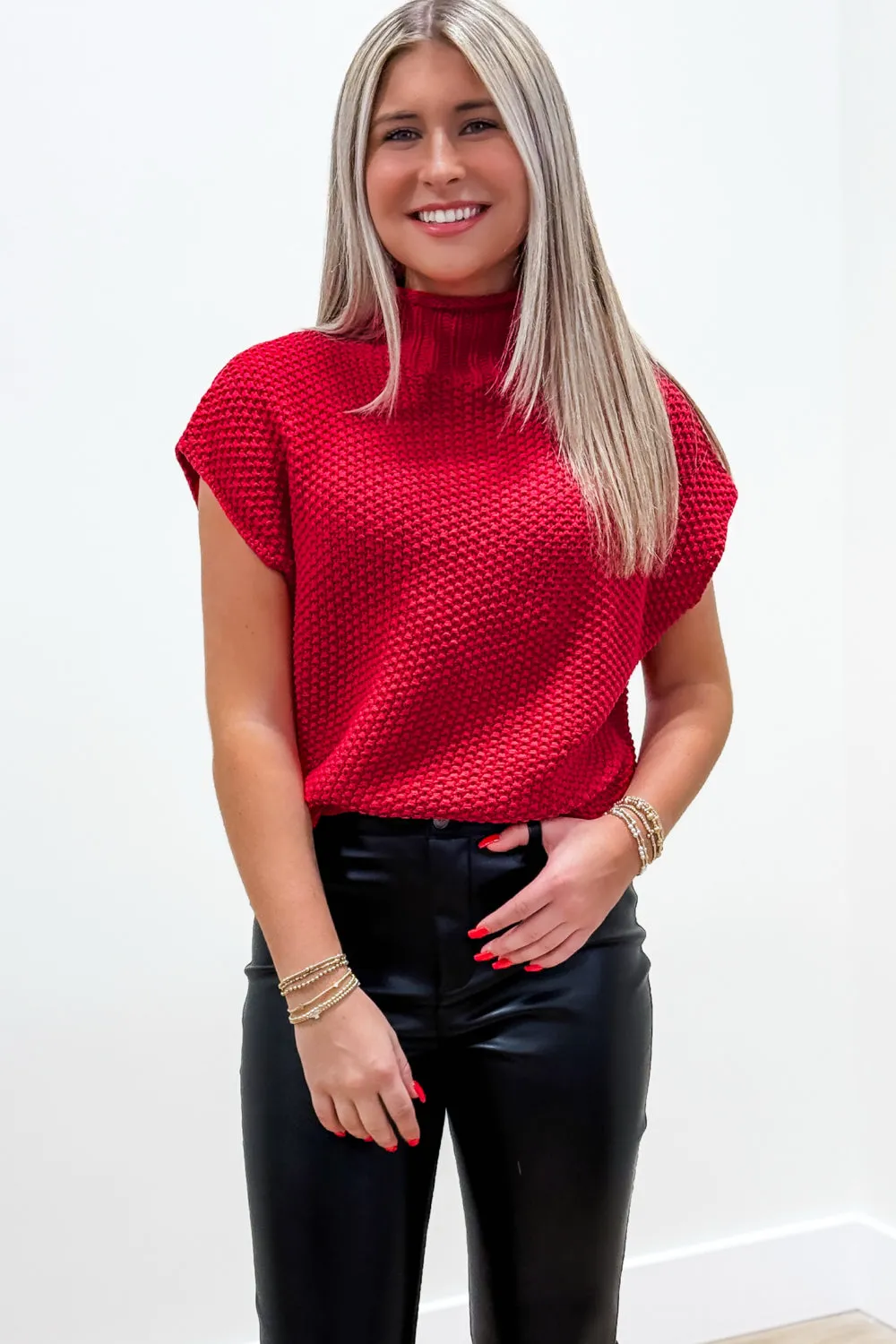 Always Cozy Mock Neck Knit Sweater - Red