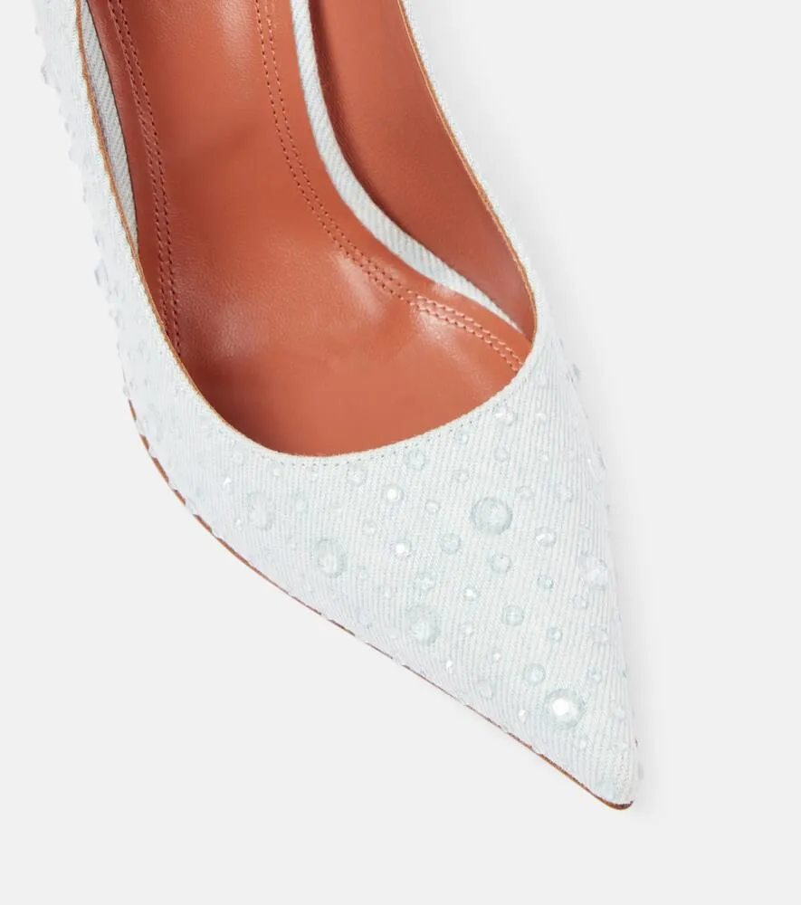 Amina Muaddi Elsa 105 embellished denim pumps