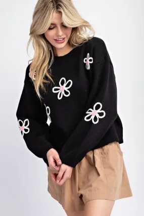 APPLIQUE FLOWER SWEATER
