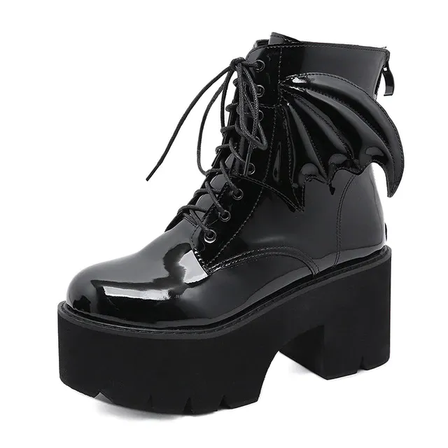 Archy Womens Angel Wing Patent Leather Ankle Booties
