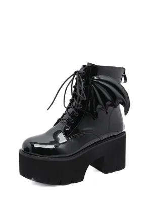 Archy Womens Angel Wing Patent Leather Ankle Booties