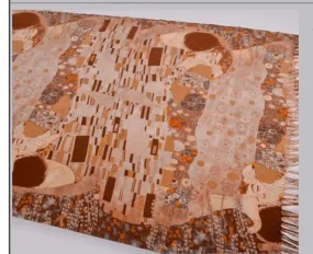Art Printed Fall/Winter Scarf Klimt "The Kiss" Khaki