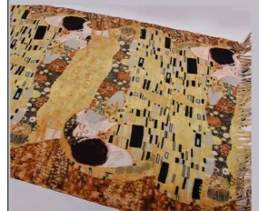 Art Printed Fall/Winter Scarf Klimt "The Kiss" Yellow/Coffee