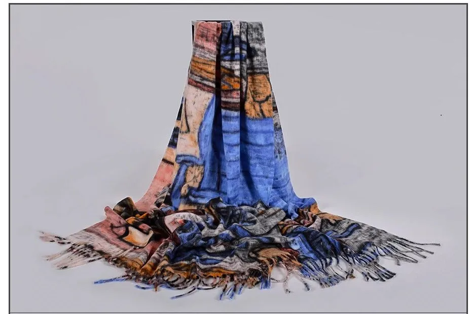 Art Printed Fall/Winter Scarf Van Gogh "Bedroom-at-Arles" Blue