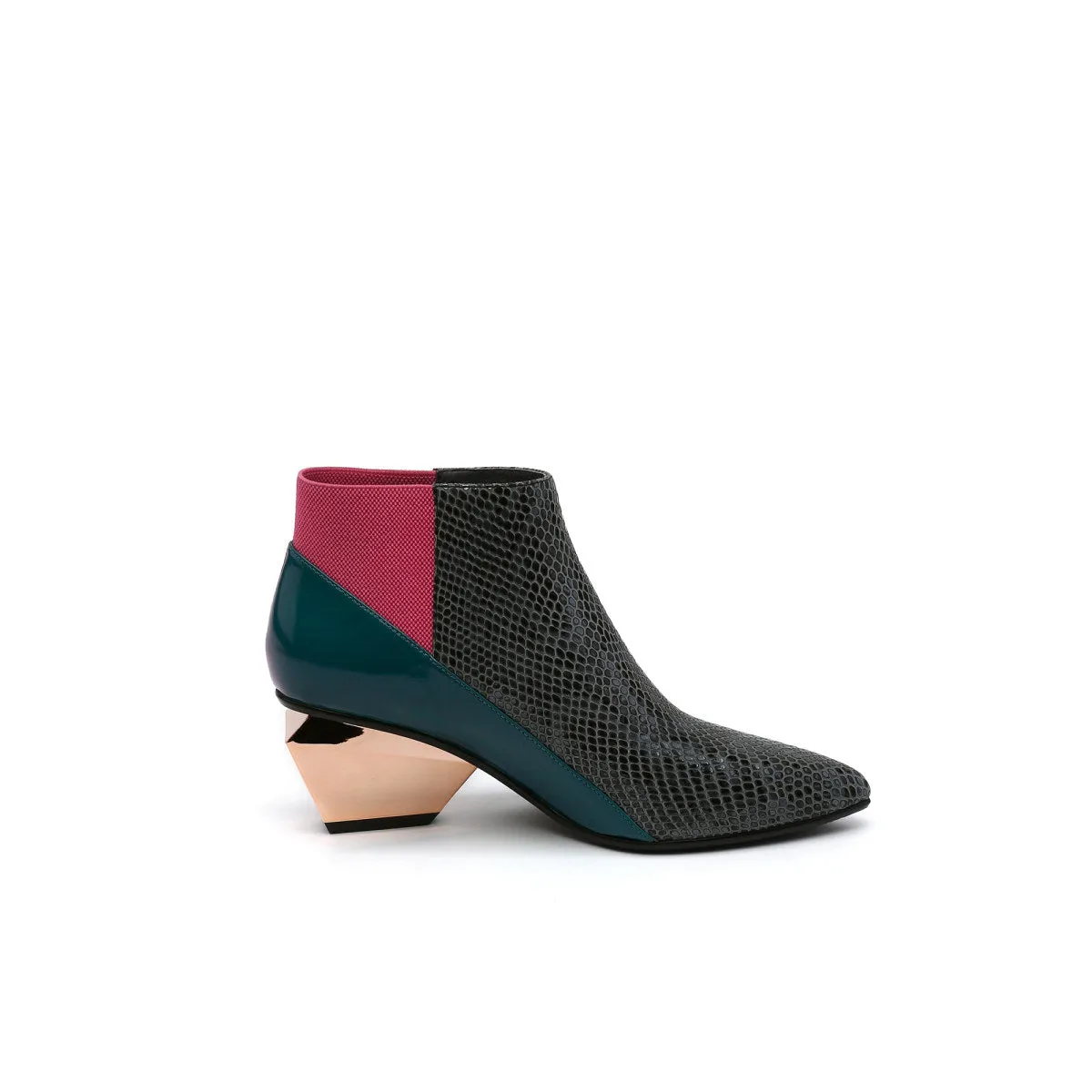 Artistic Leather Ankle Boots with Trapezoidal Heels