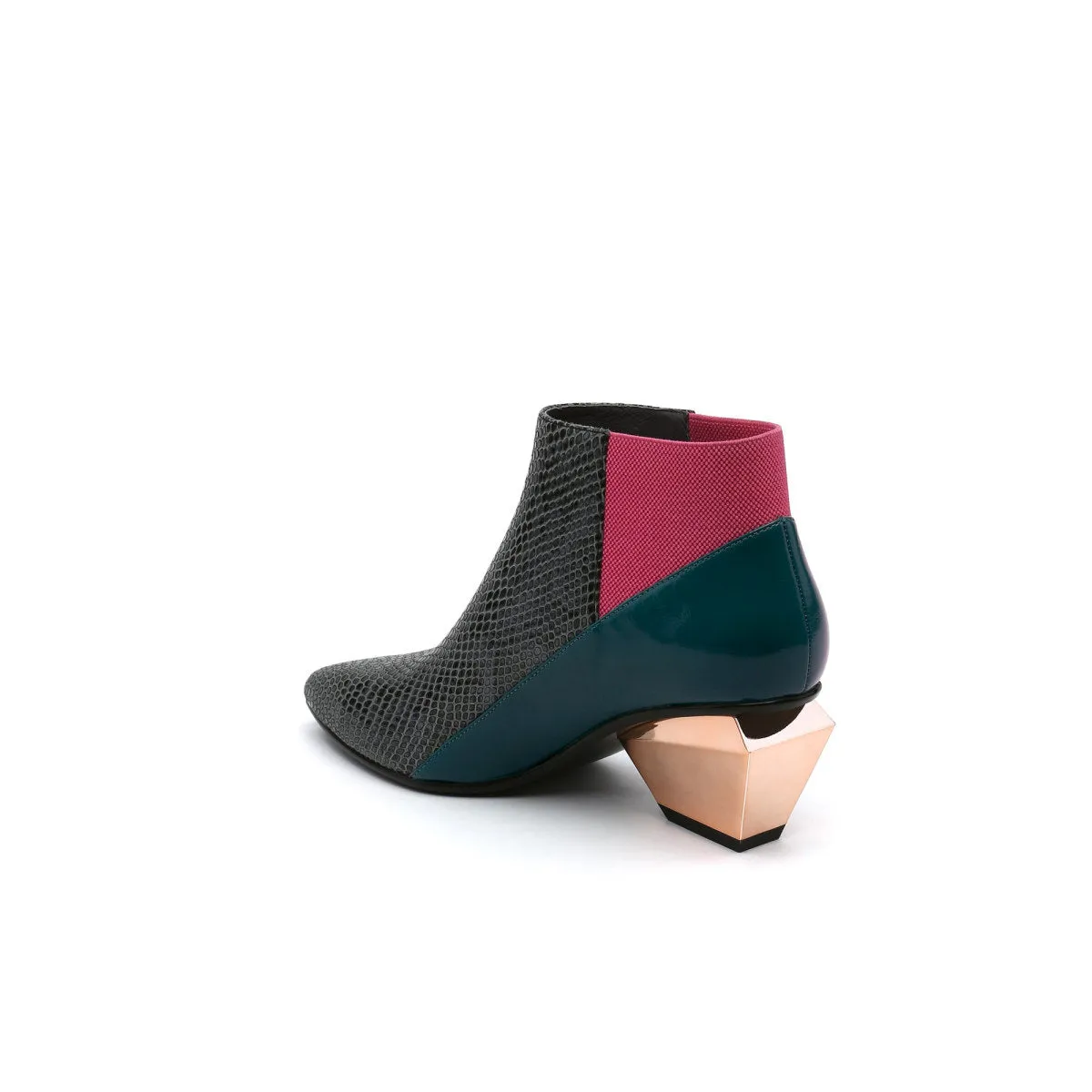 Artistic Leather Ankle Boots with Trapezoidal Heels