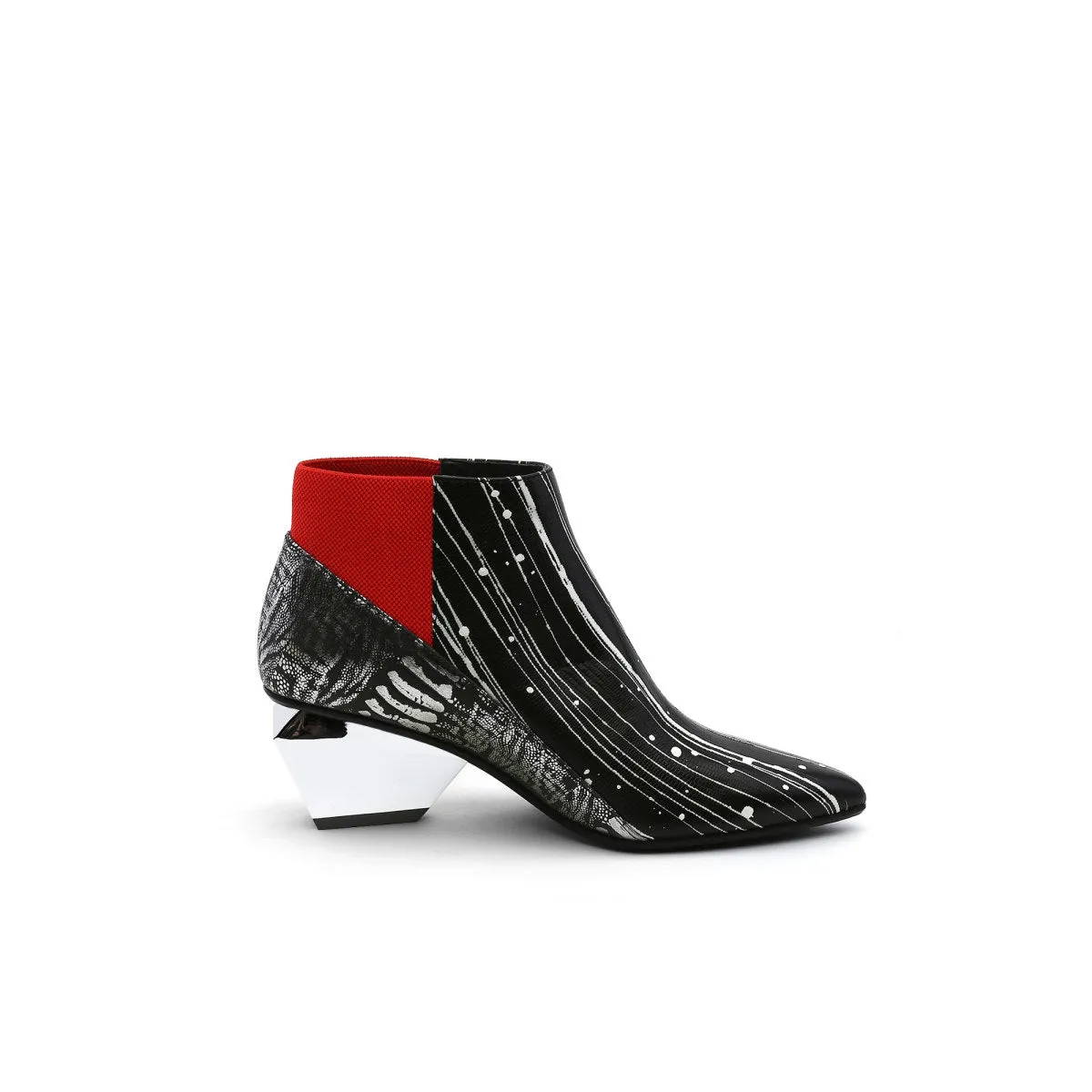 Artistic Leather Ankle Boots with Trapezoidal Heels