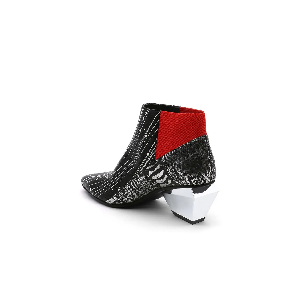 Artistic Leather Ankle Boots with Trapezoidal Heels
