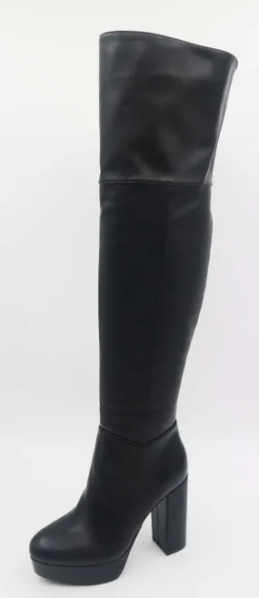 Bamboo Boots Over The Knee Cuff Down Black Crinkle Boots  CONNECTION-05
