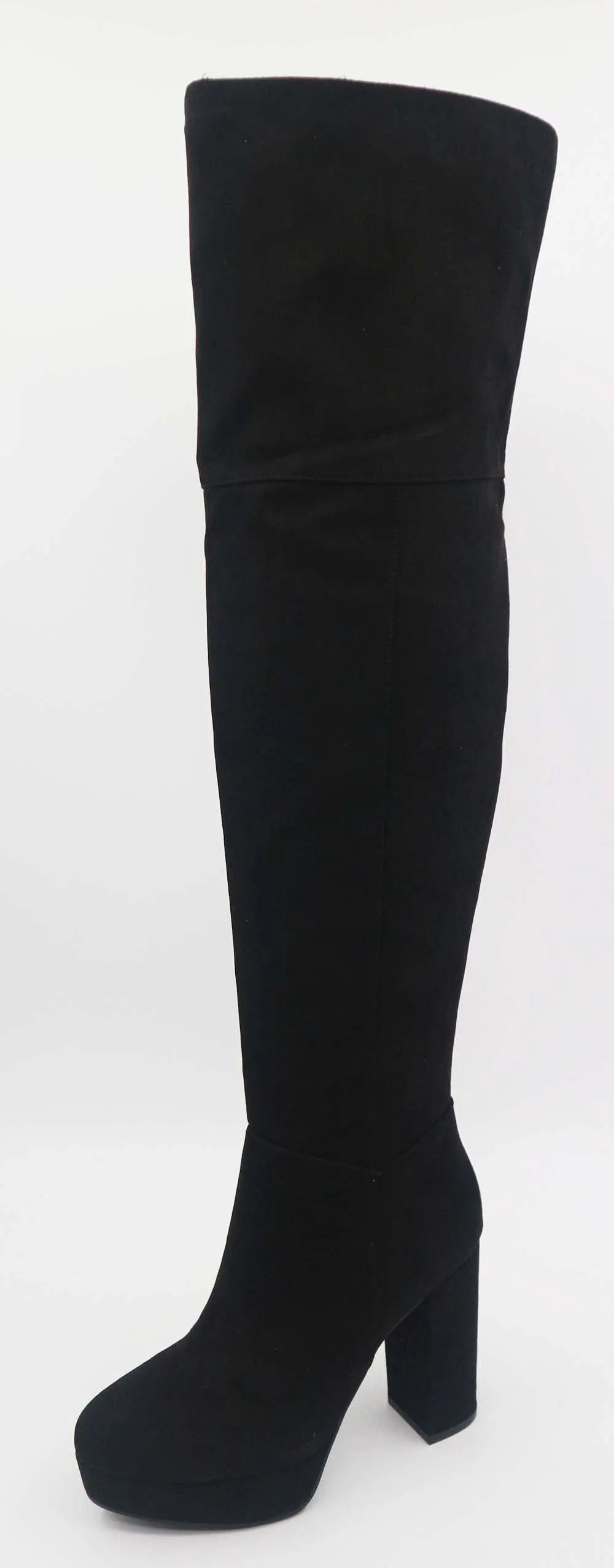 Bamboo Boots Over The Knee Cuff Down Black Crinkle Boots  CONNECTION-05