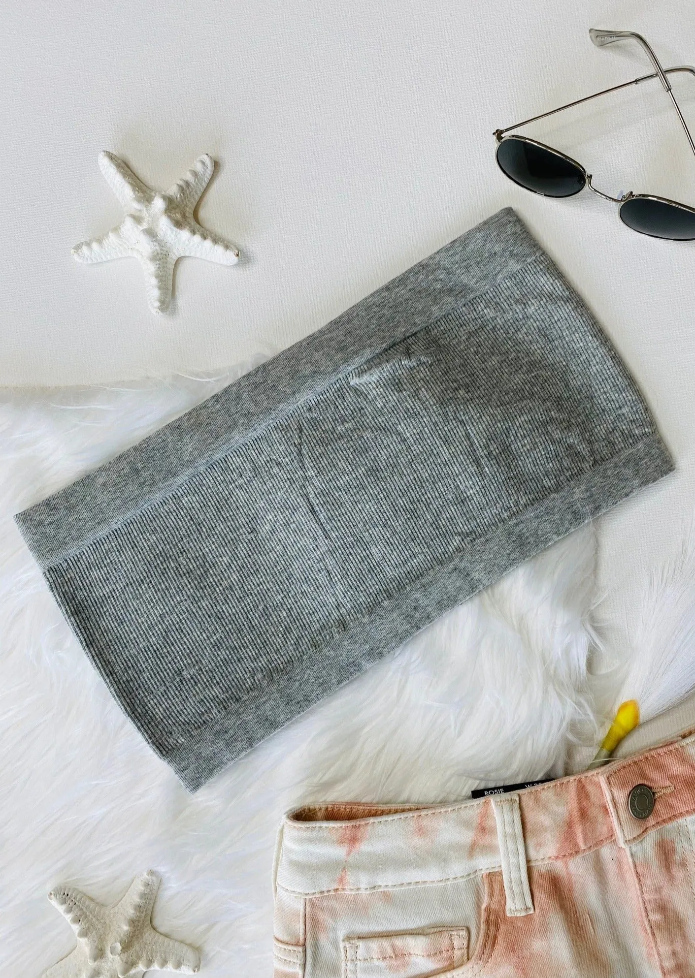BAMBOO HEATHER SILVER RIB BANDEAU TOP