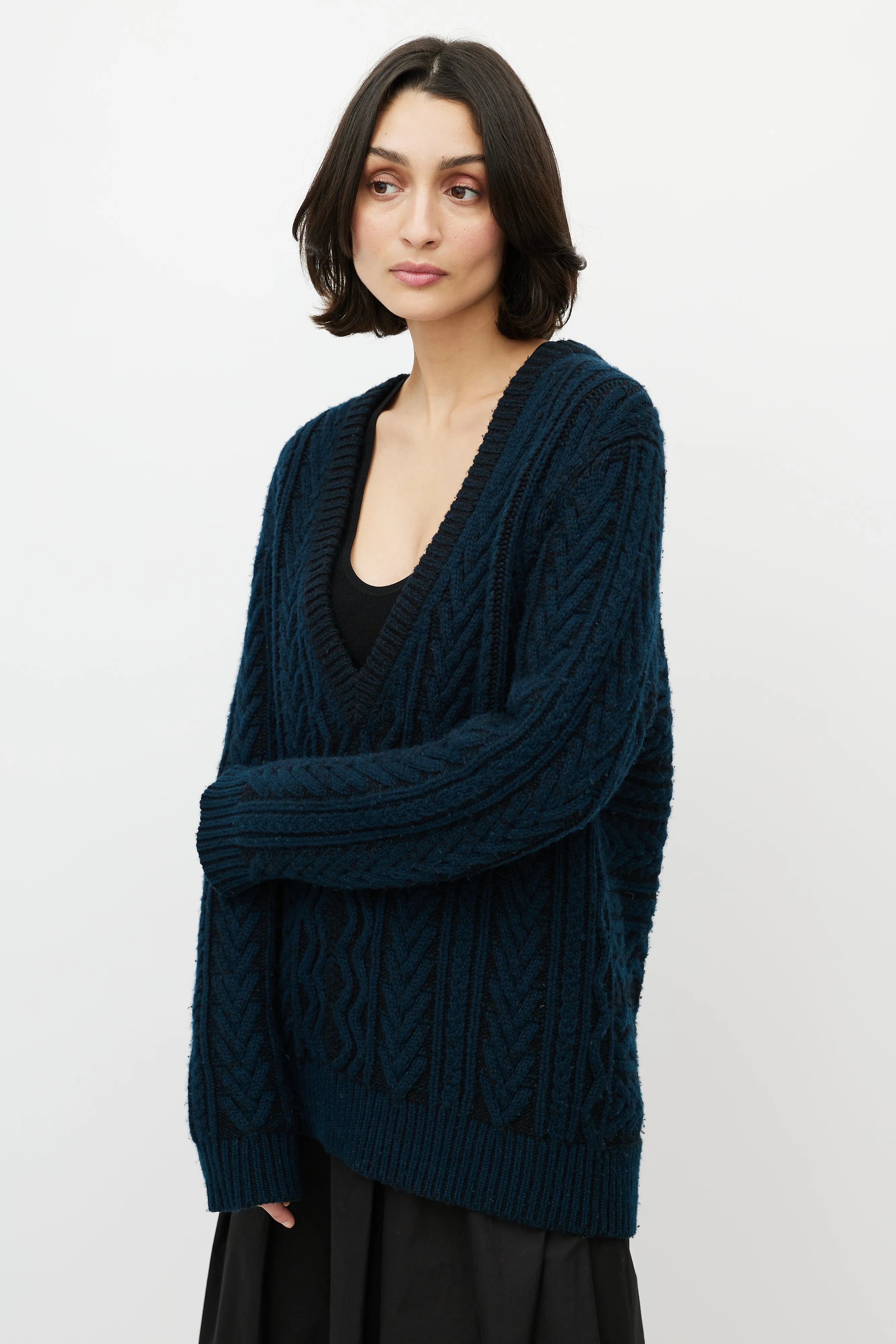 Black & Navy Cashmere Oversized Sweater