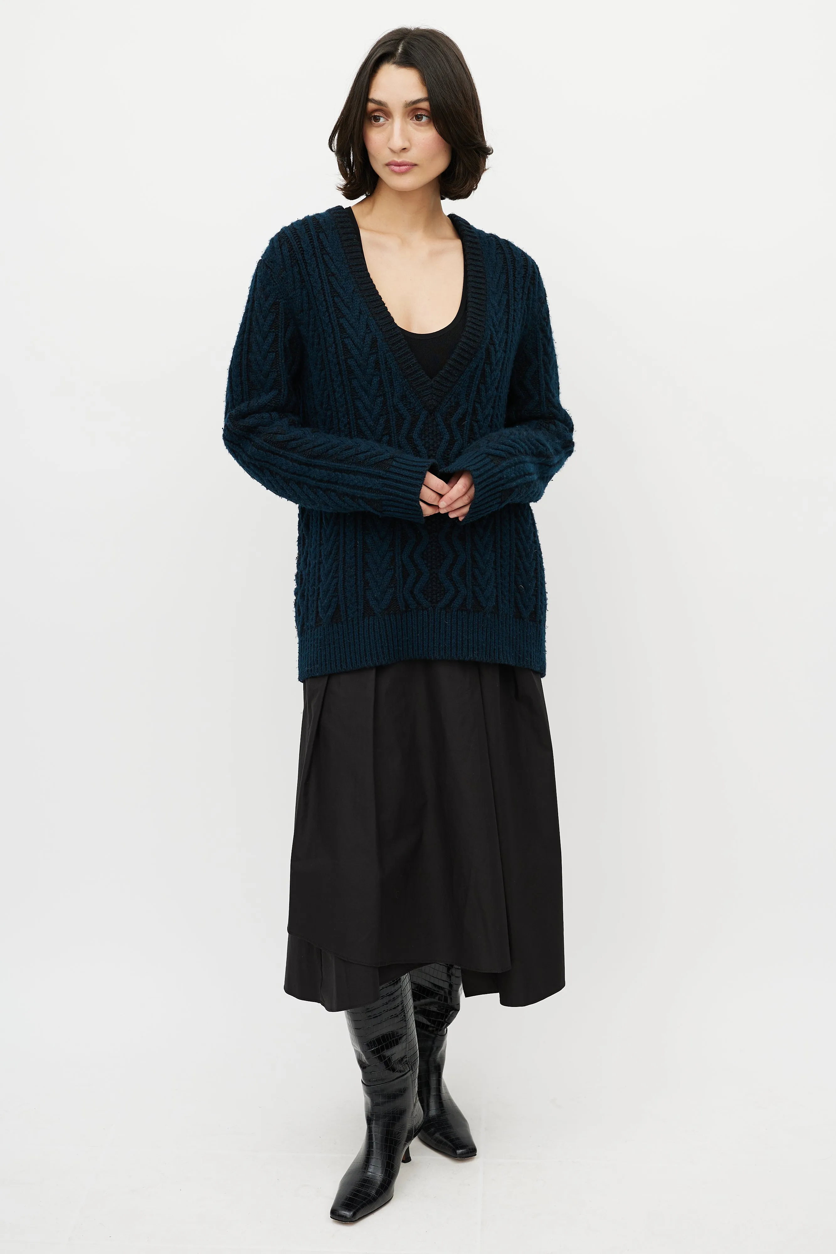Black & Navy Cashmere Oversized Sweater
