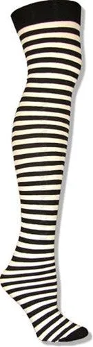 Black and White Striped Thigh High Stockings (Women's)