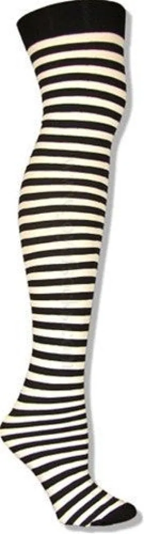 Black and White Striped Thigh High Stockings (Women's)