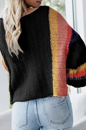 Black Colorblock Bell Sleeve Lightweight Sweater