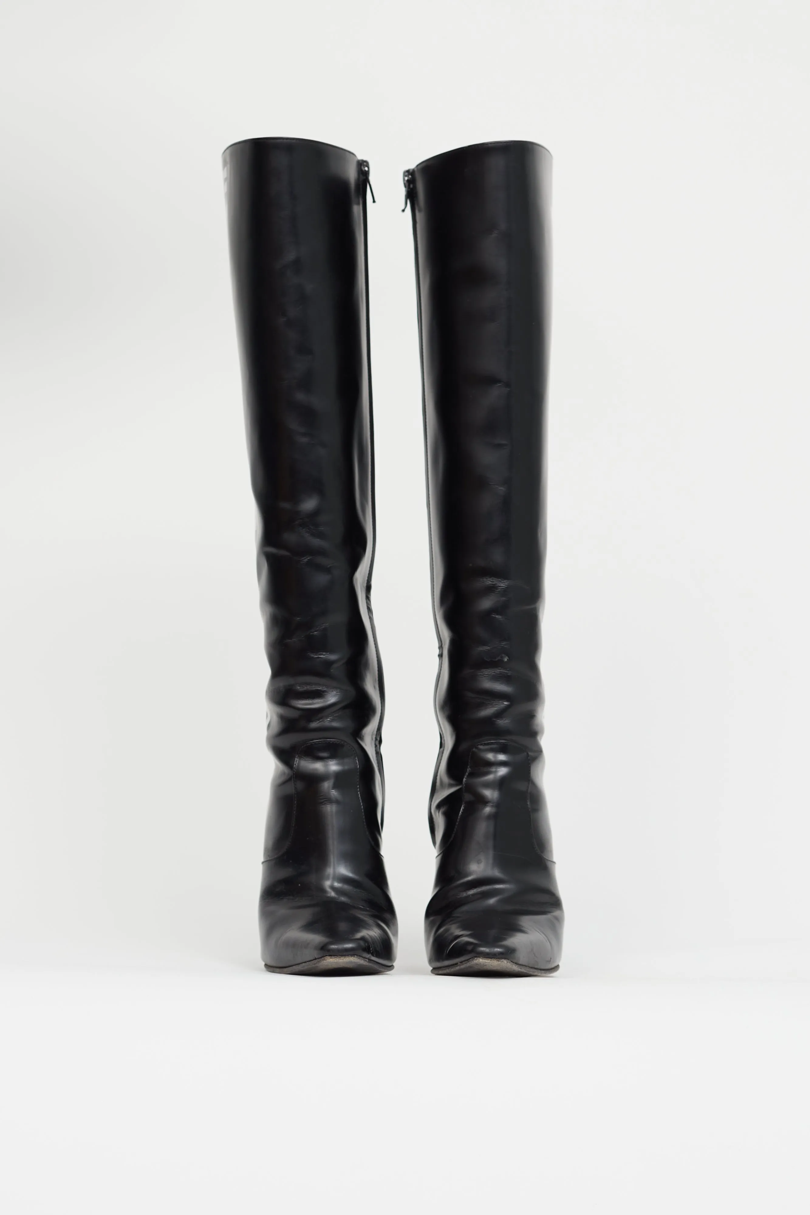 Black Leather "For Walking" Knee High Boot