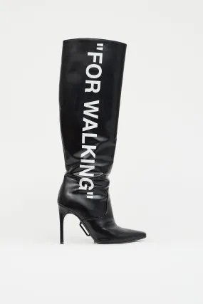 Black Leather "For Walking" Knee High Boot
