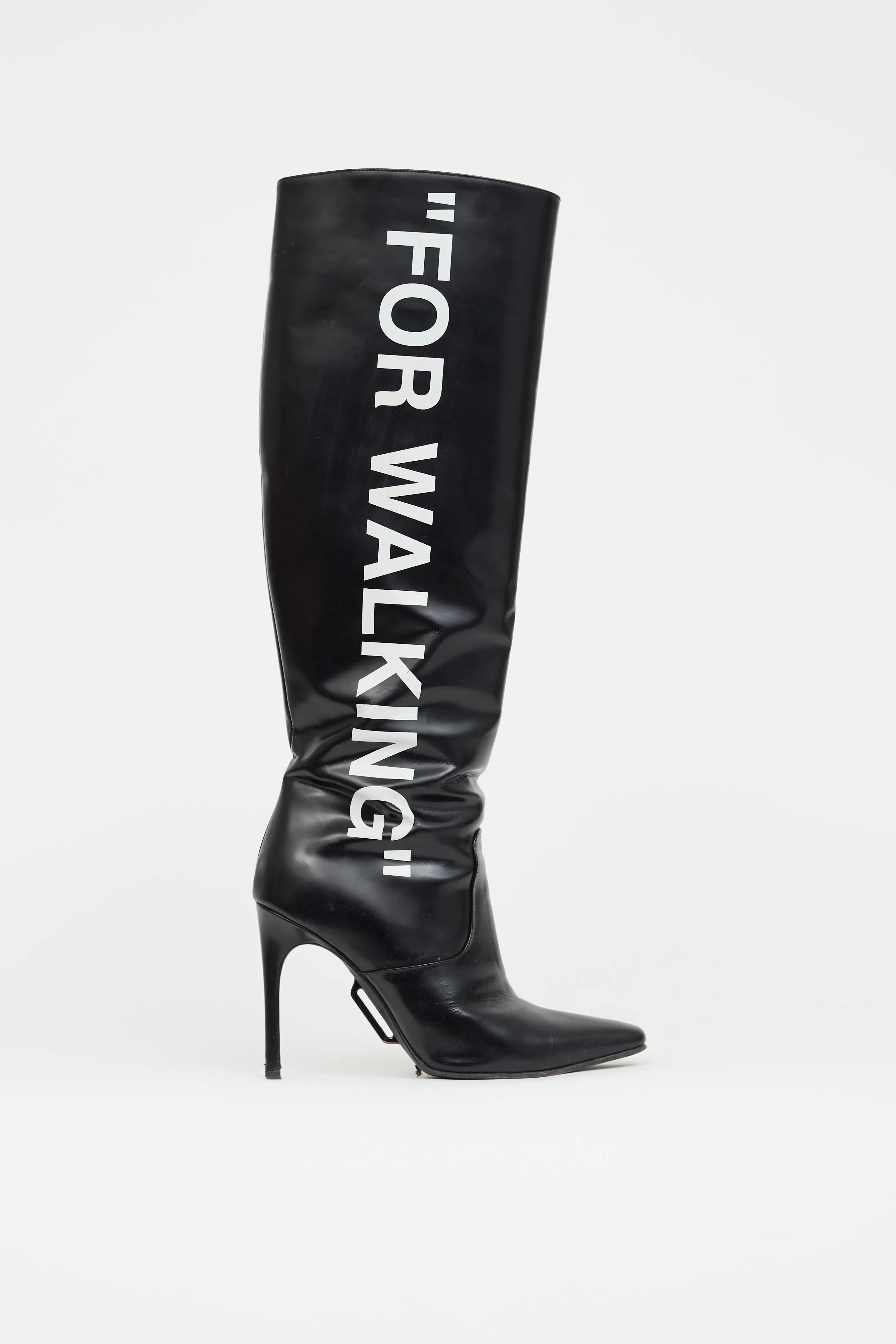 Black Leather "For Walking" Knee High Boot