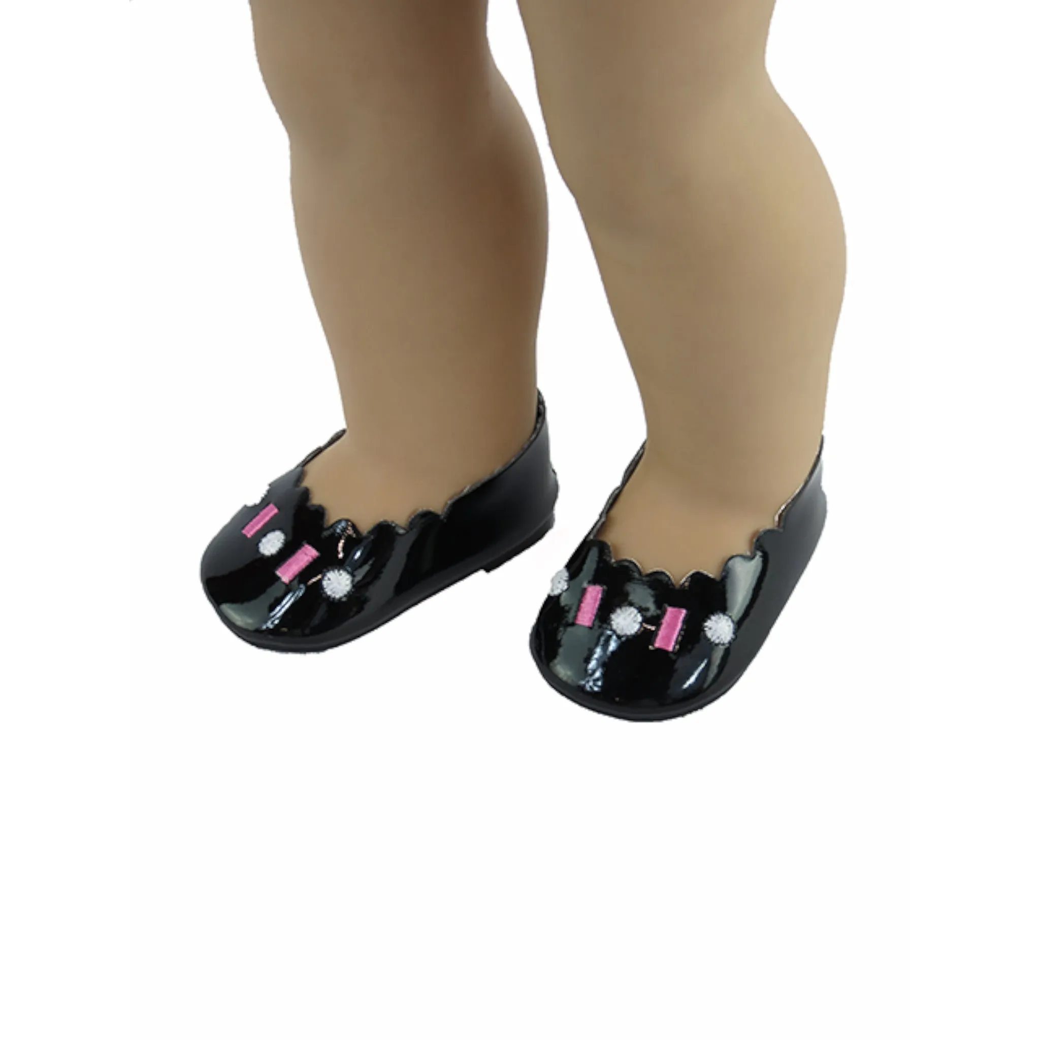 Black Scalloped Trim Flats for 18-inch dolls