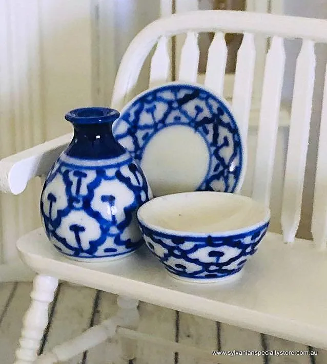 Blue Vase, bowl and plate - Set of 3 - Miniature