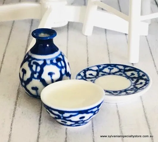 Blue Vase, bowl and plate - Set of 3 - Miniature