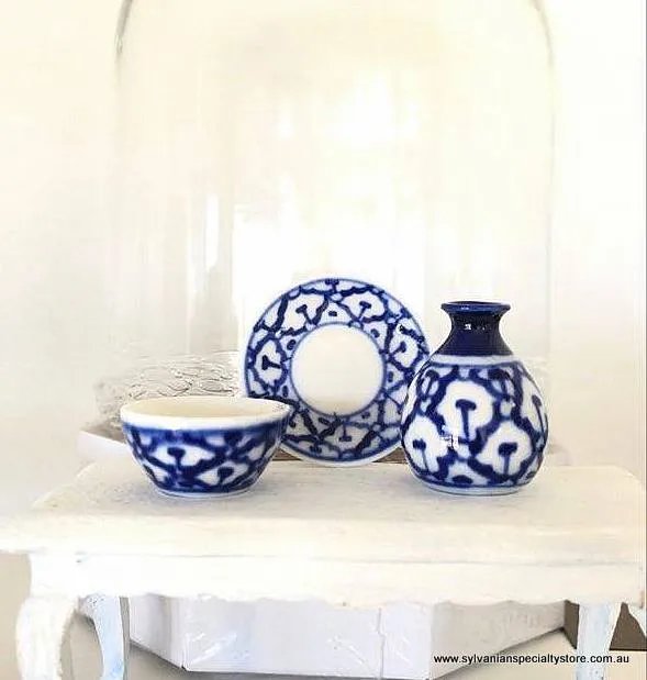 Blue Vase, bowl and plate - Set of 3 - Miniature