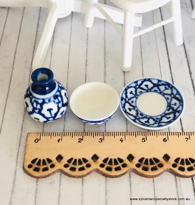 Blue Vase, bowl and plate - Set of 3 - Miniature